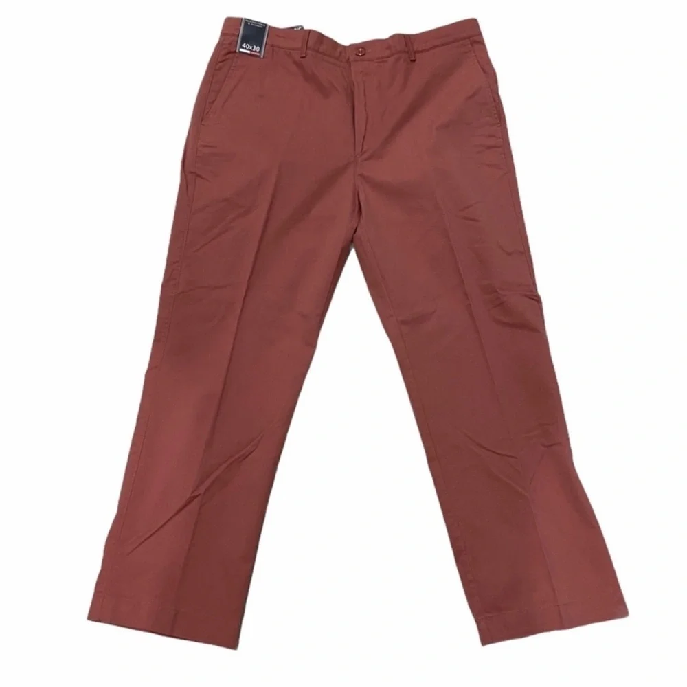 NWT Roundtree & Yorke Classic Fit Flat Front Pants Khaki Salmon Pink 38x32